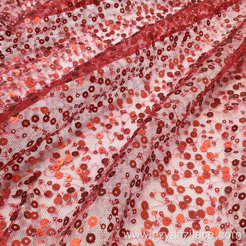 Shiny Red Sequin Lace Embroidery Fabric